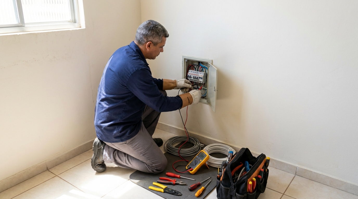 Eletricista realizando manutencao em Presidente Prudente‑SP