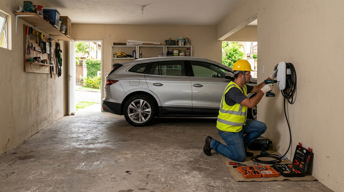 Instalacao de carregador de carro eletrico residencial em Presidente Prudente‑SP
